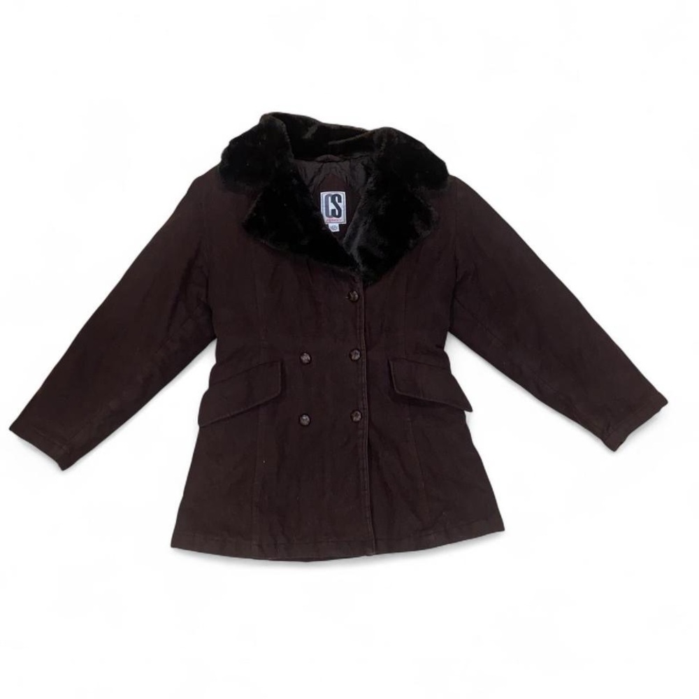 Brown faux fur collared coat with button up front and pockets